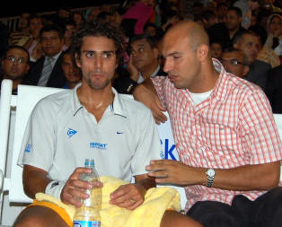 Karim with friend Omar Elborolossy